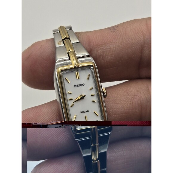 Seiko Solar Tank Ladies' 15mm Watch White Dial Two Tone V116-0Ah0. Runs Well. 6" - Picture 9 of 9